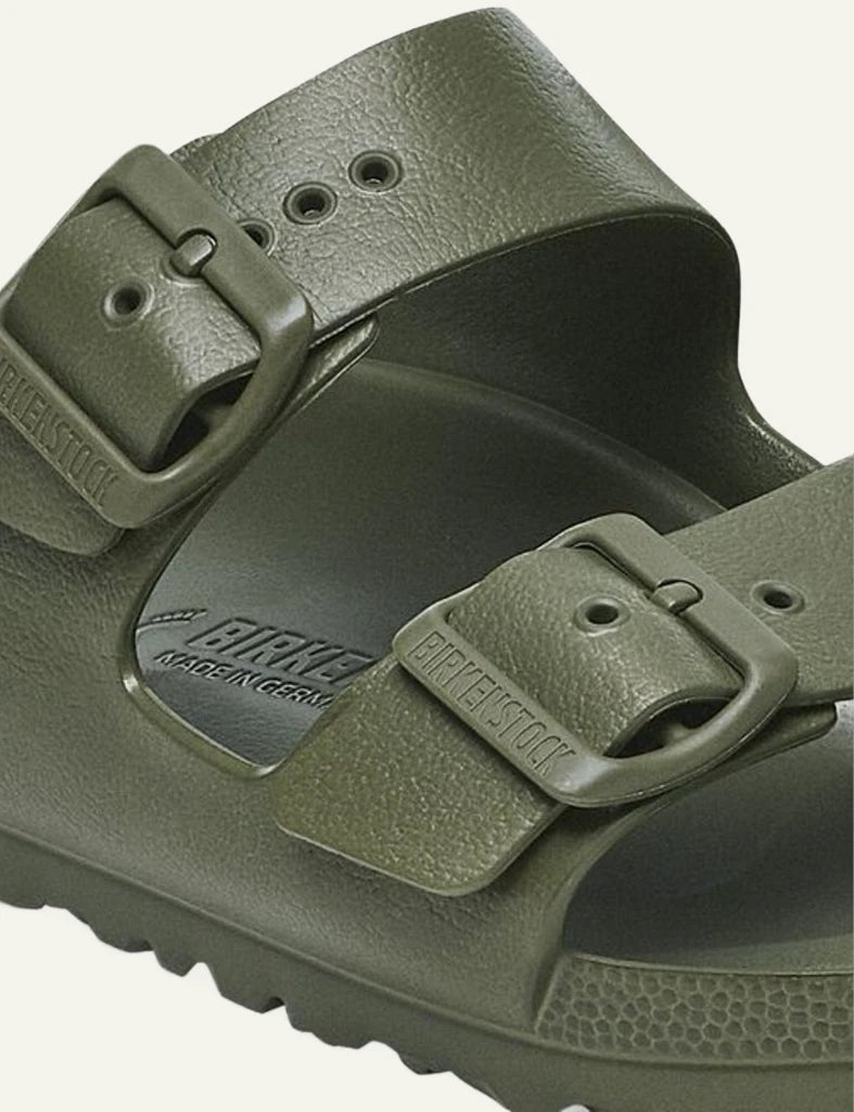 Birkenstock Arizona EVA khaki double strap slides side detail view