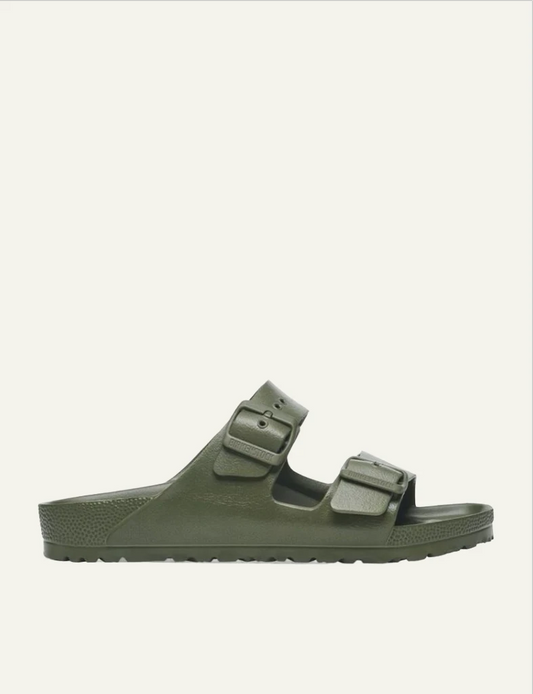 Birkenstock Arizona EVA khaki double strap slides side view
