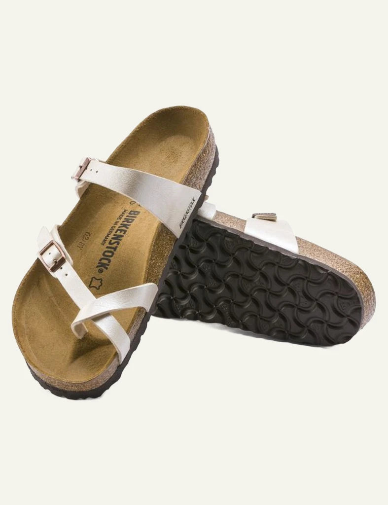 Birkenstock Mayari BF graceful pearl white toe loop sandal side sole view