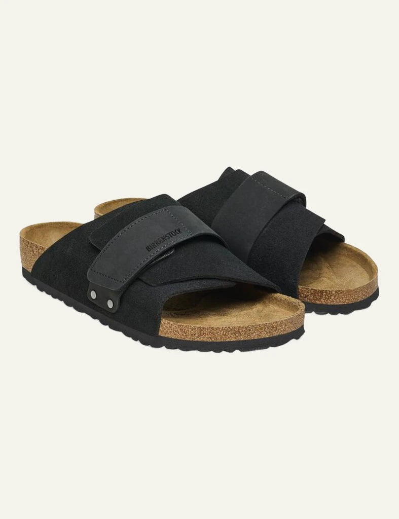 Birkenstock Kyoto black suede slide sandal front view