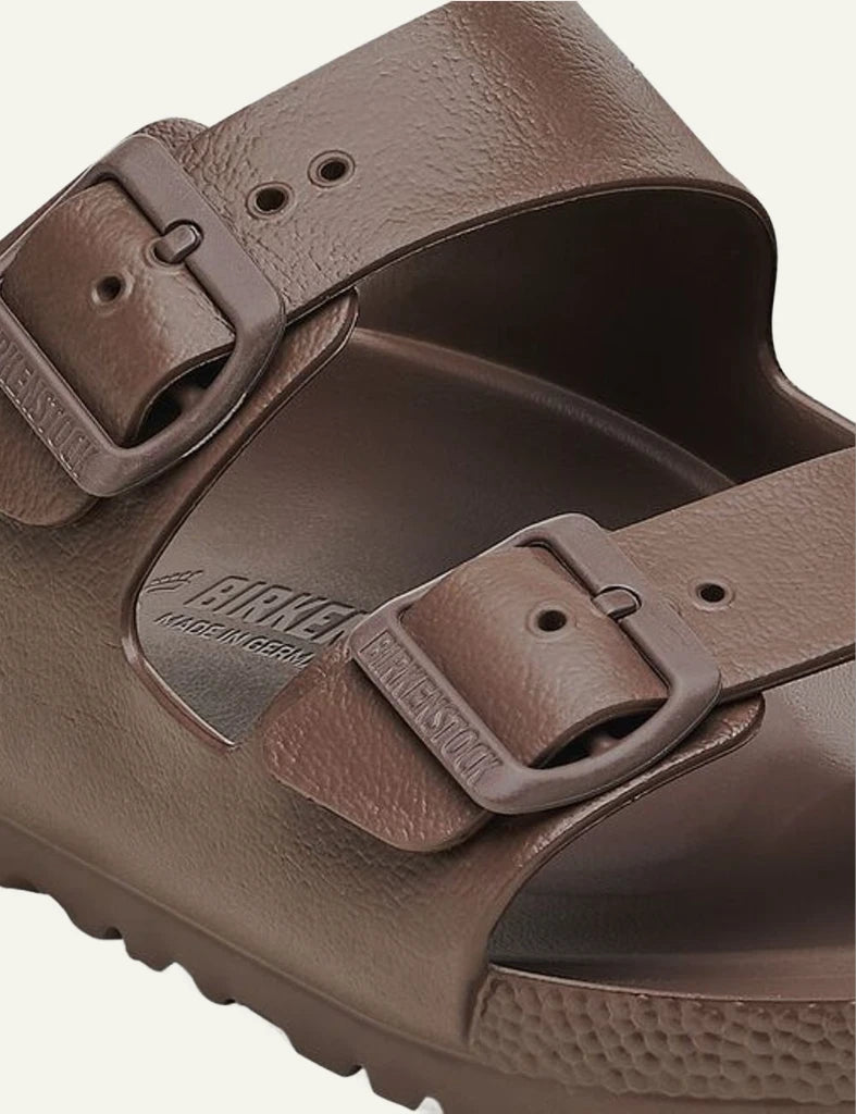 Birkenstock Arizona EVA roast brown slide sandal side detail view