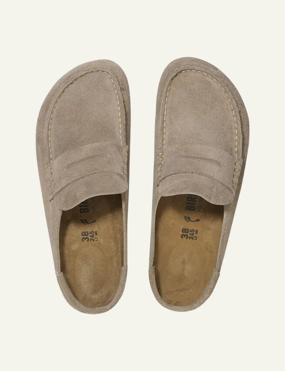 Birkenstock Naples Wrapped taupe suede mule top view