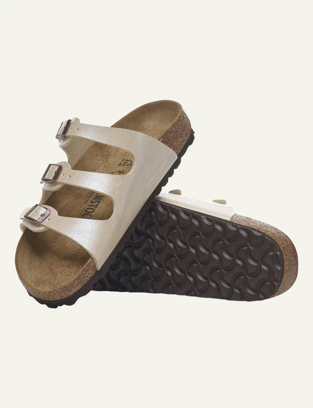 Birkenstock Florida graceful pearl white sandal side sole view