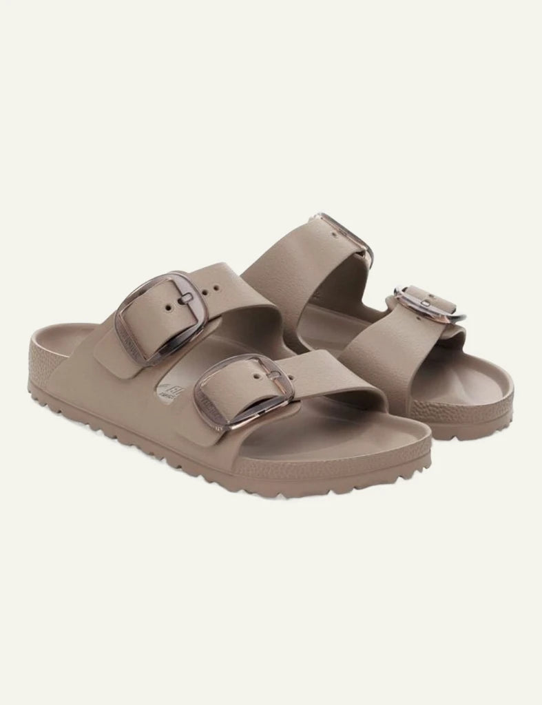 Birkenstock Arizona EVA big buckle taupe slide sandal angled view