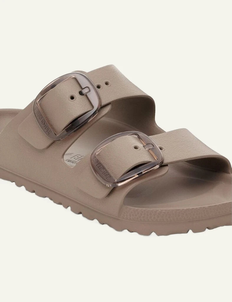 Birkenstock Arizona EVA big buckle taupe slide sandal detail view