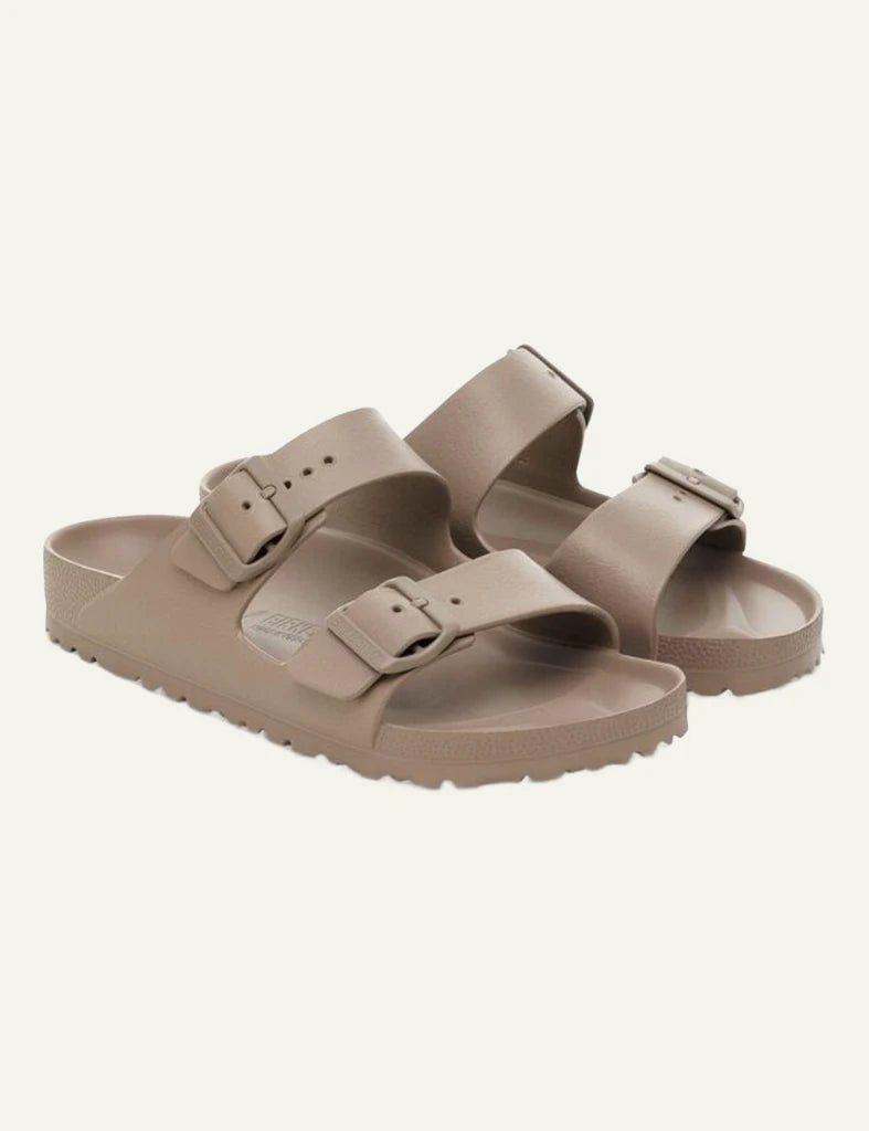 Birkenstock Arizona EVA taupe slide sandal side angled view