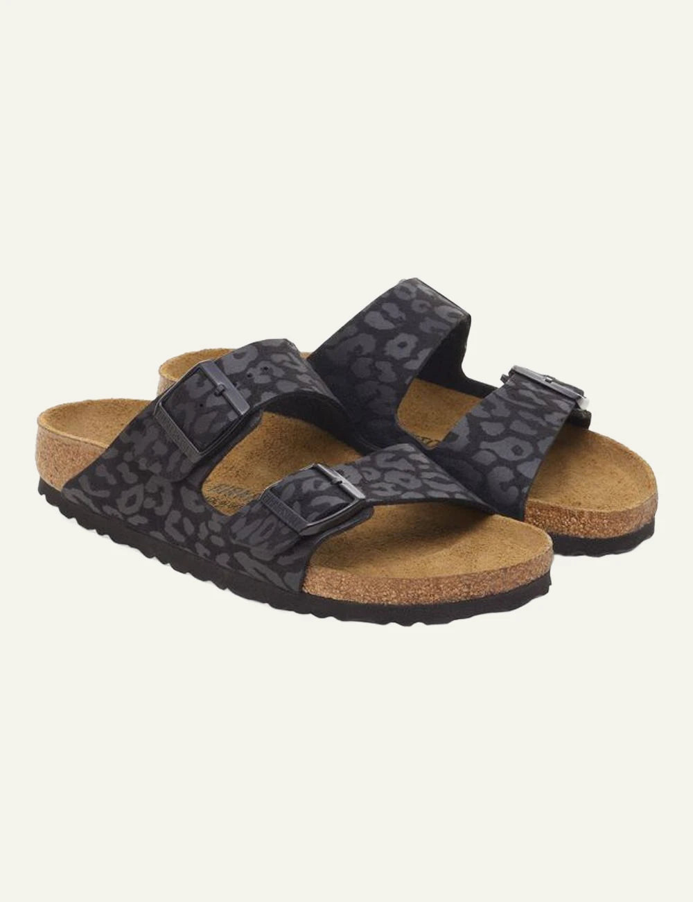 Birkenstock Arizona leo black sandal angled view