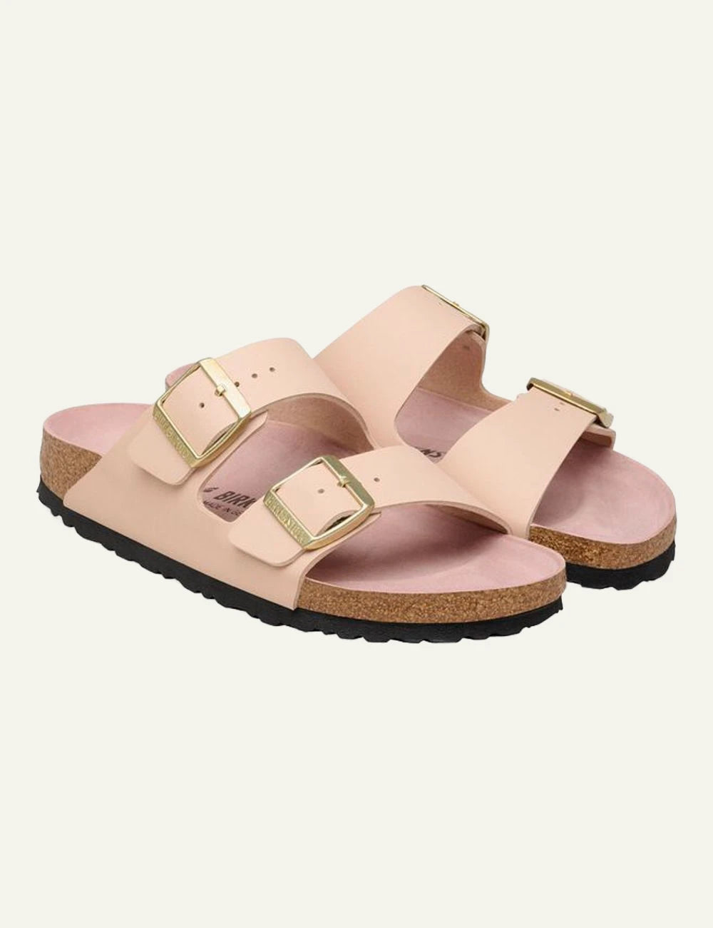 Birkenstock Arizona BF Triples beige pink clay sandal angled view