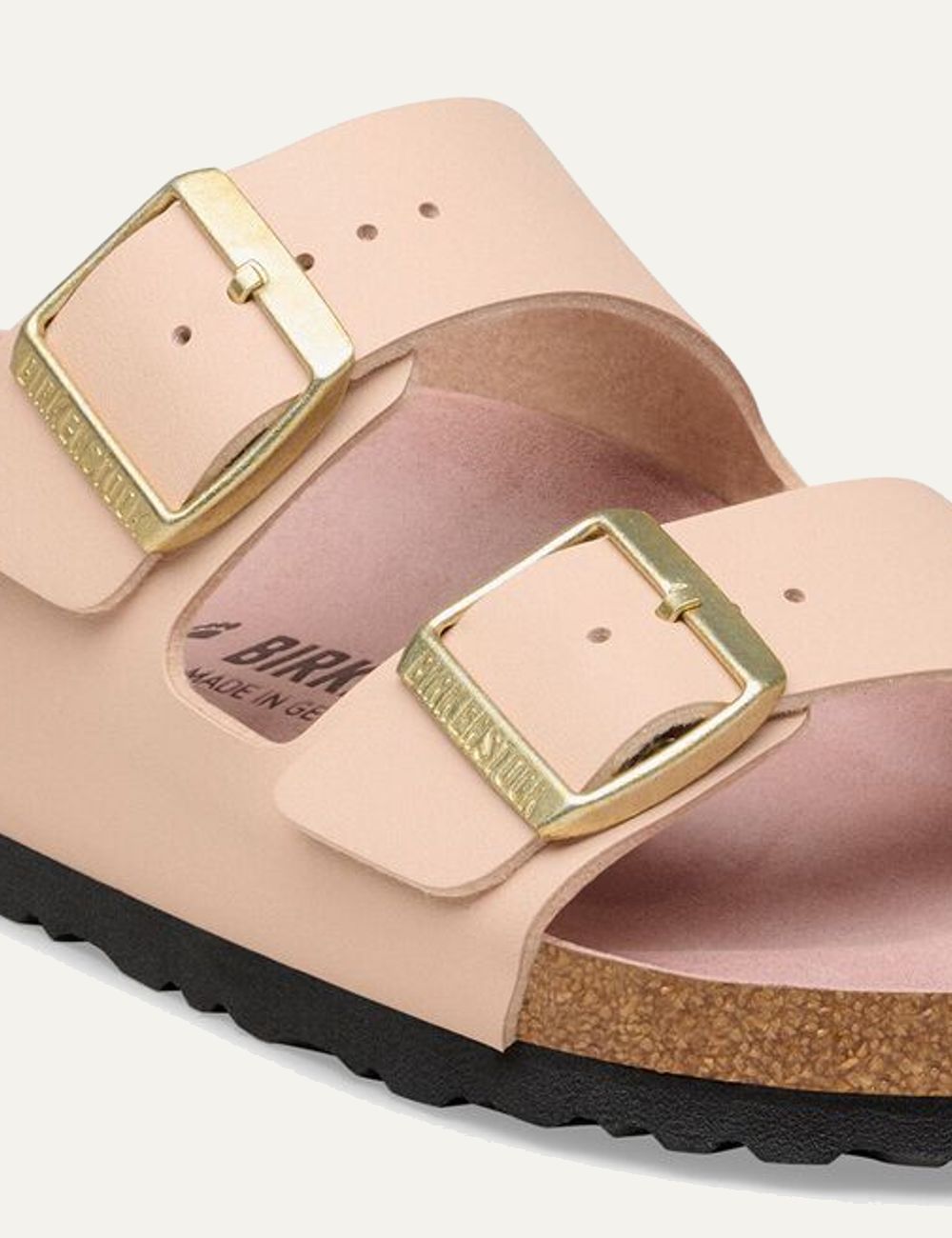 Birkenstock Arizona BF Triples beige pink clay sandal side detail view