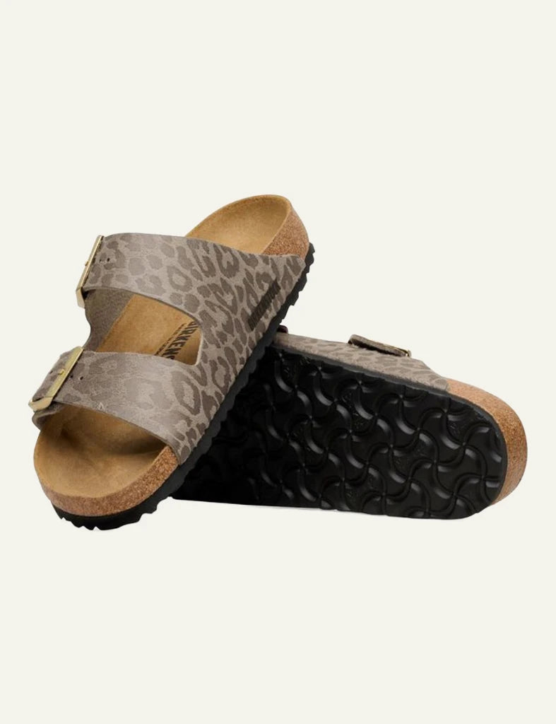 Birkenstock Arizona leo taupe slide sandal side sole view