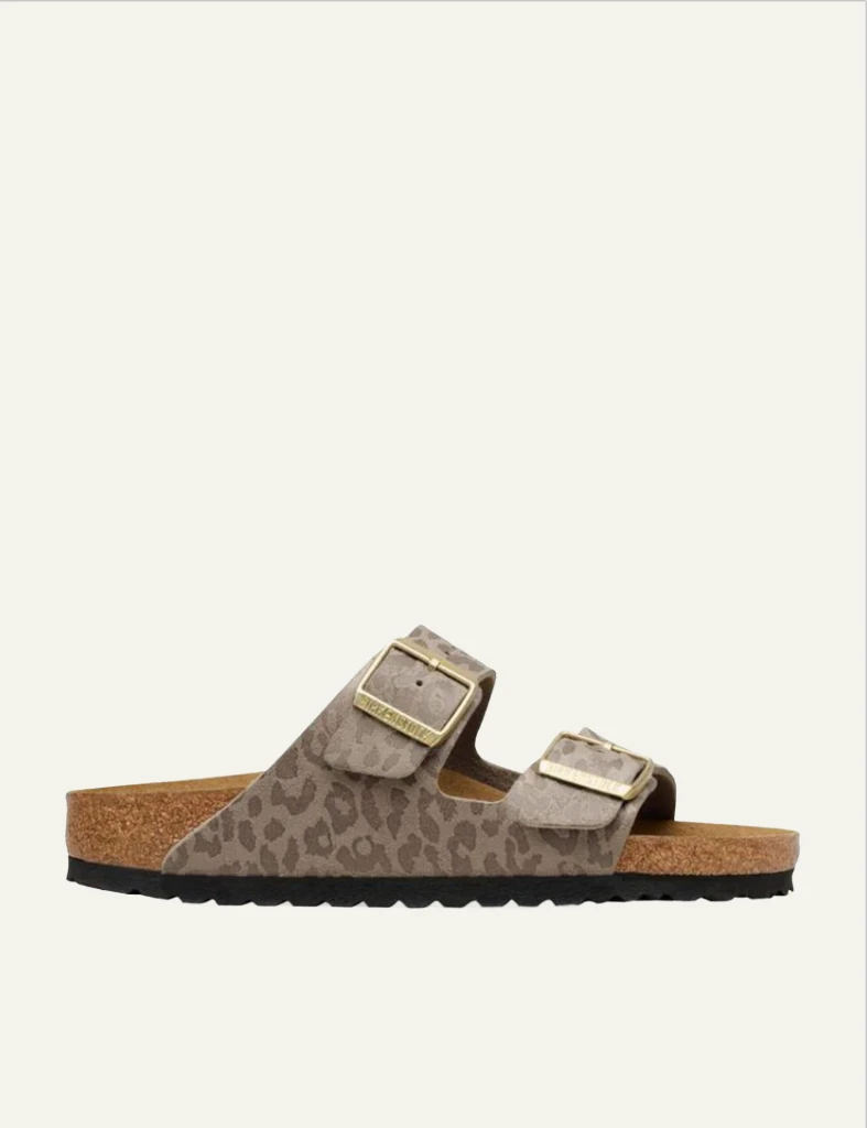 Birkenstock Arizona leo taupe slide sandal side view