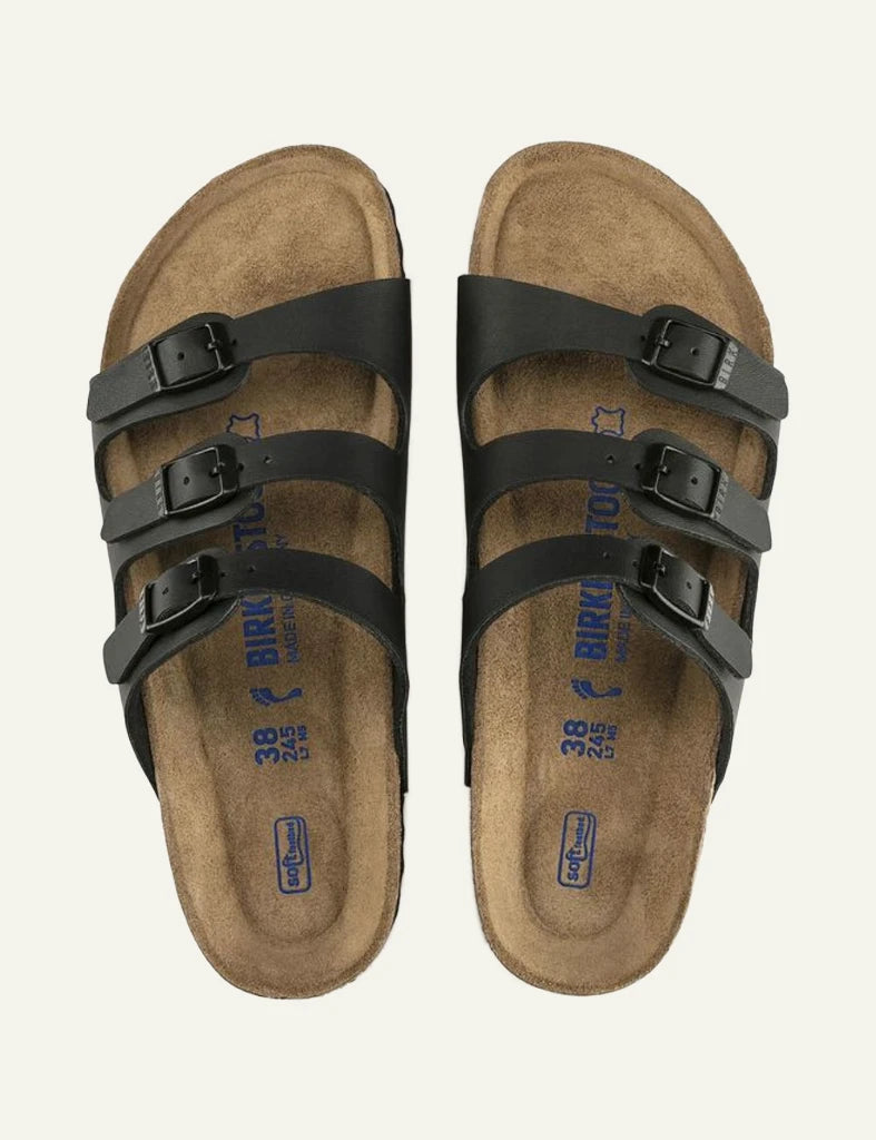 Birkenstock Florida SFB black triple strap sandal top view