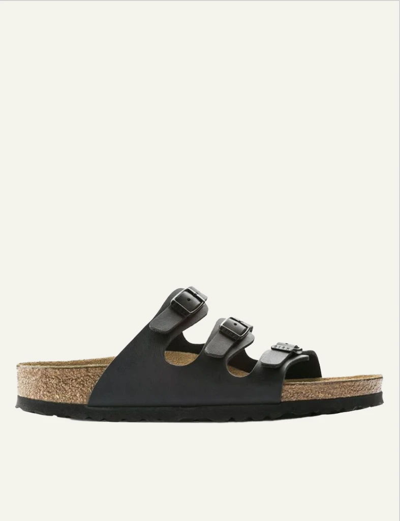 Birkenstock Florida SFB black triple strap sandal side view