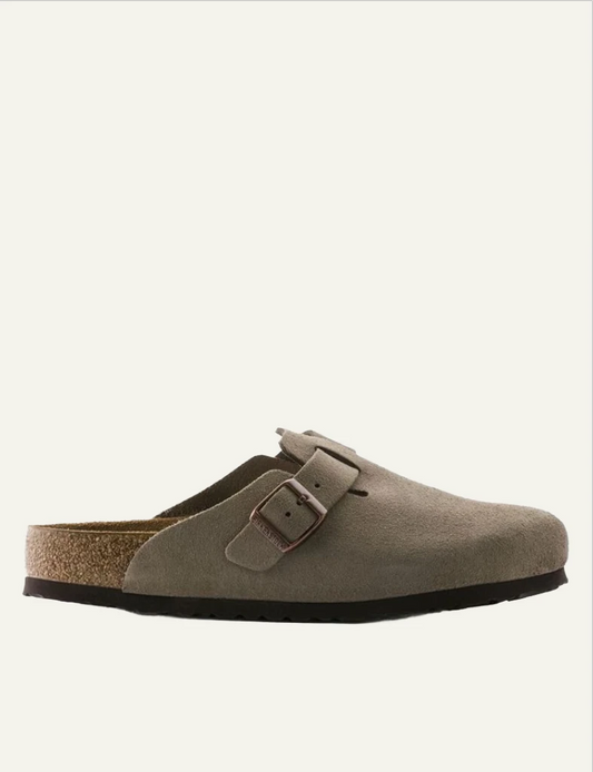 Birkenstock Boston SFB taupe suede clog side view