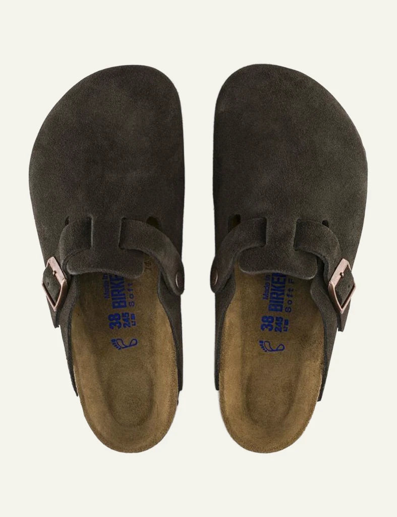 Birkenstock Boston SFB mocca suede clog top view