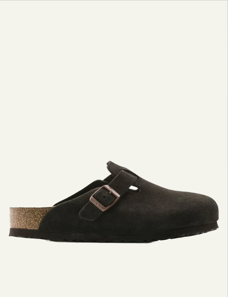 Birkenstock Boston SFB mocca suede clog side view
