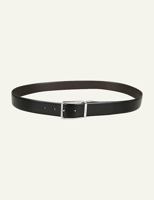 black leather belt silver buckle classic front view