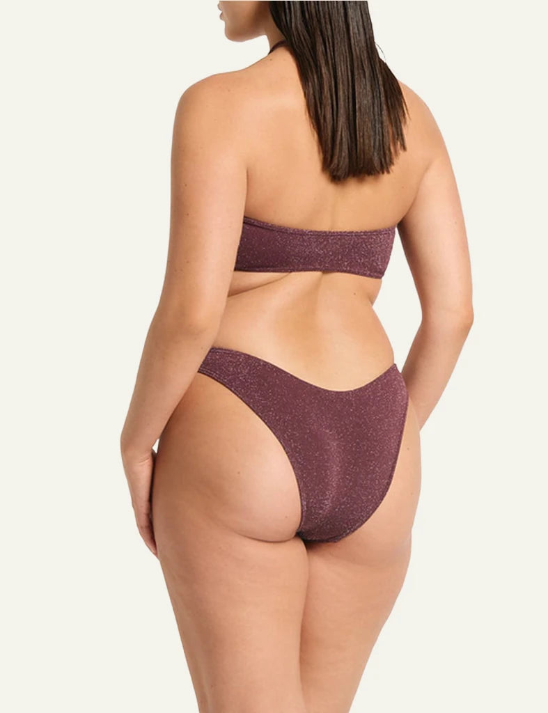 Bond Eye Blake Bandeau bikini top Amarena Lurex Micro front view strapless u bar shimmer back model view plus 
