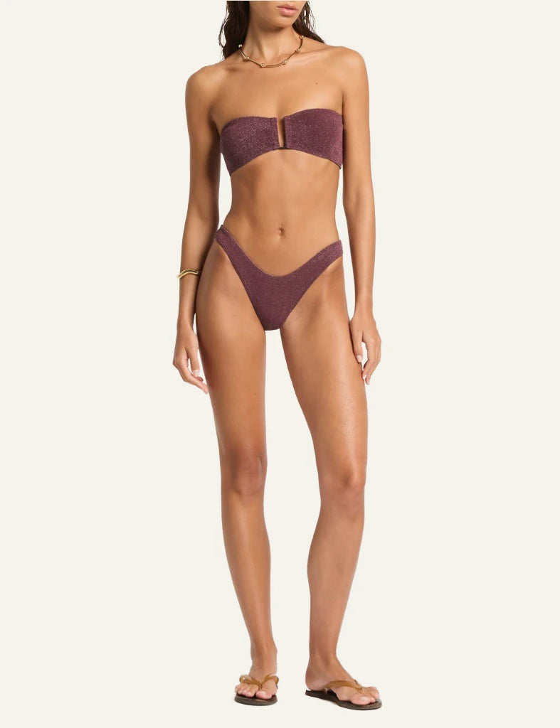 Bond Eye Blake Bandeau bikini top Amarena Lurex Micro front view strapless u bar shimmer full body view
