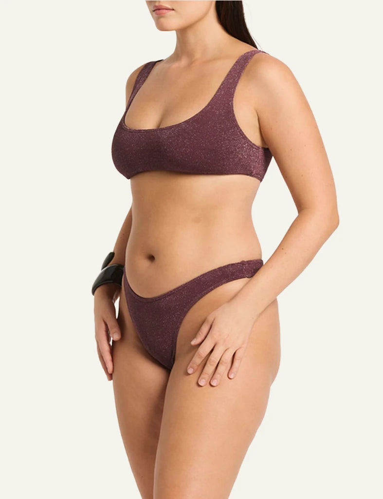 Bond Eye Christy Brief bikini bottom Amarena Lurex Micro back side view shimmer fabric side model view plus 