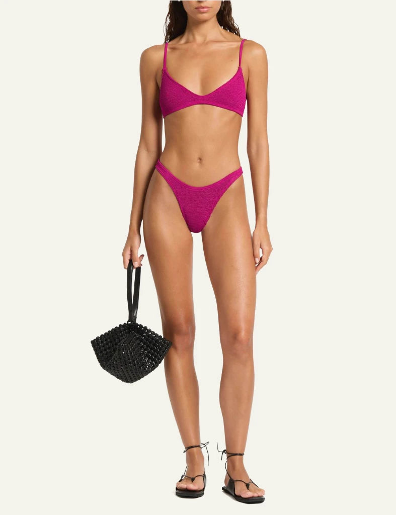 Bond Eye Edwards Crop bikini top magenta recycled front detail scoop neck close up full body view