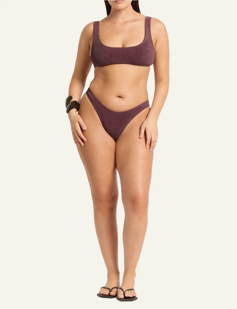 Bond Eye Malibu 2.0 Crop bikini top Amarena Lurex Micro front view square neck shimmer full body view plus 