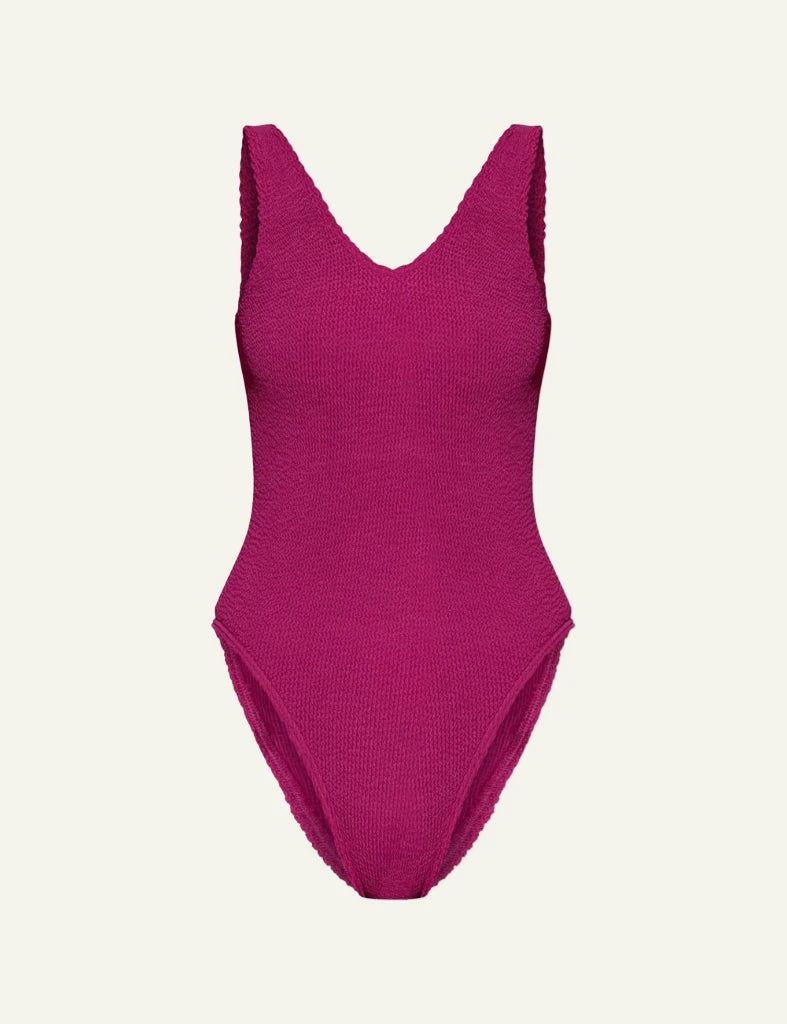 Bond Eye Mara one piece swimsuit magenta recycled front flat view