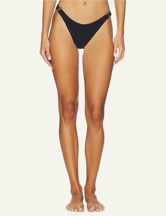 Bond Eye Ring Scene Brief bikini bottom black shimmer front view ring sides minimal front model view