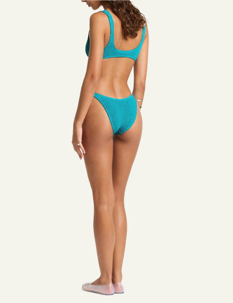 Bond Eye Ring Scene Brief bikini bottom cove recycled front view thin sides ring detail back model view