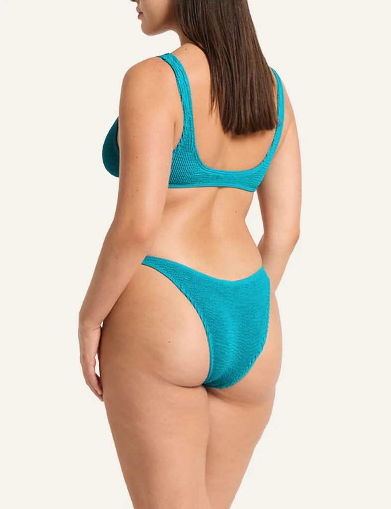 Bond Eye Ring Scout Crop bikini top cove recycled front view scoop neck ring detail back model view plus 