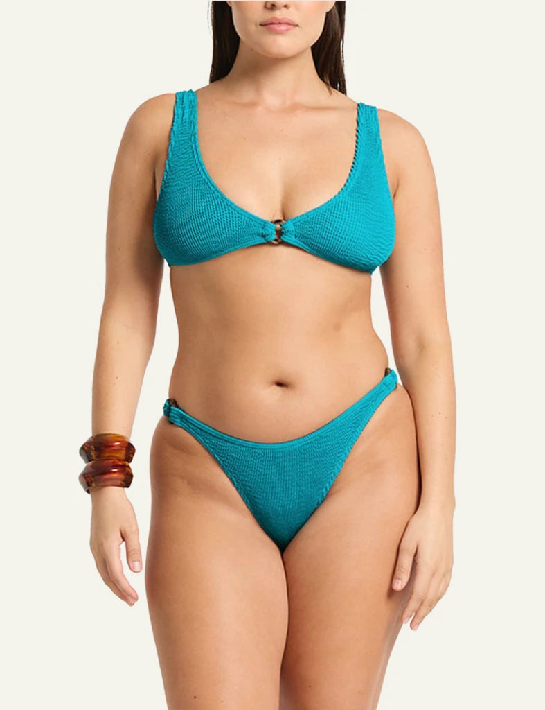 Bond Eye Ring Scout Crop bikini top cove recycled front view scoop neck ring detail front model view plus