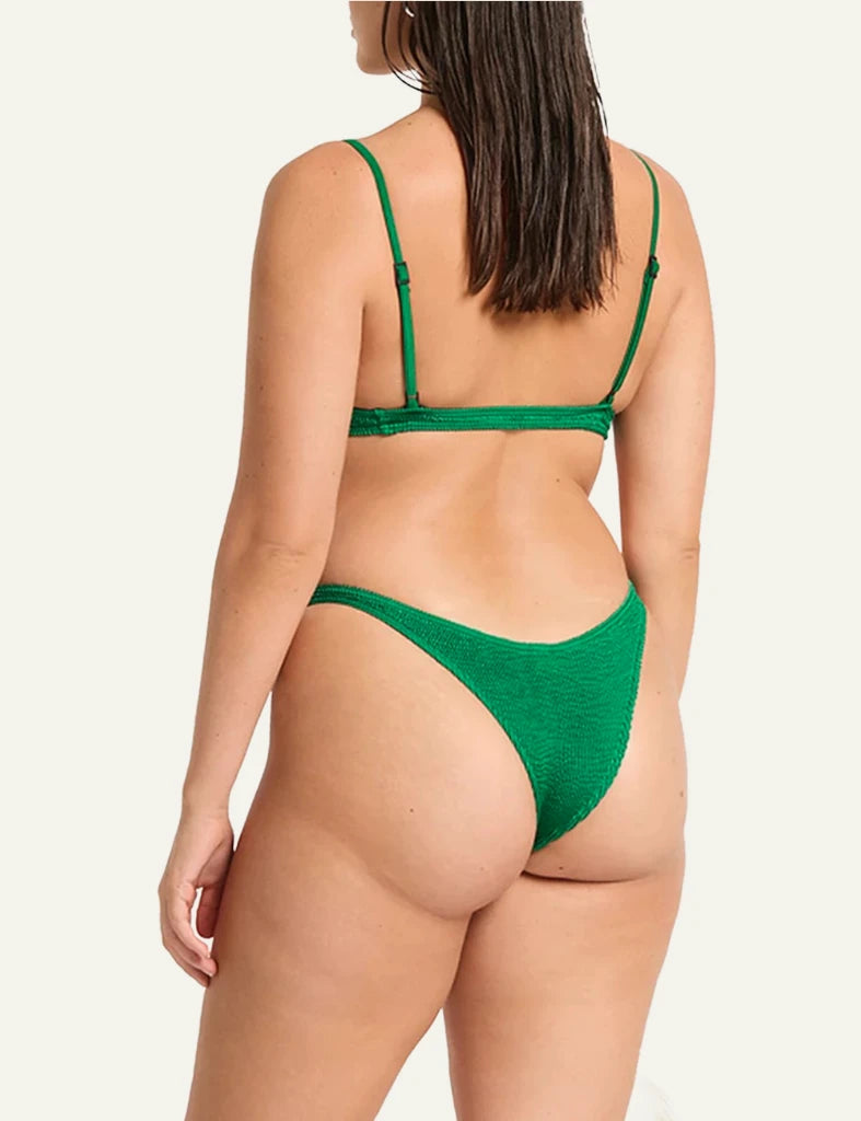 Bond Eye Edwards Crop bikini top emerald shimmer front view scoop neck minimal back model view plus 