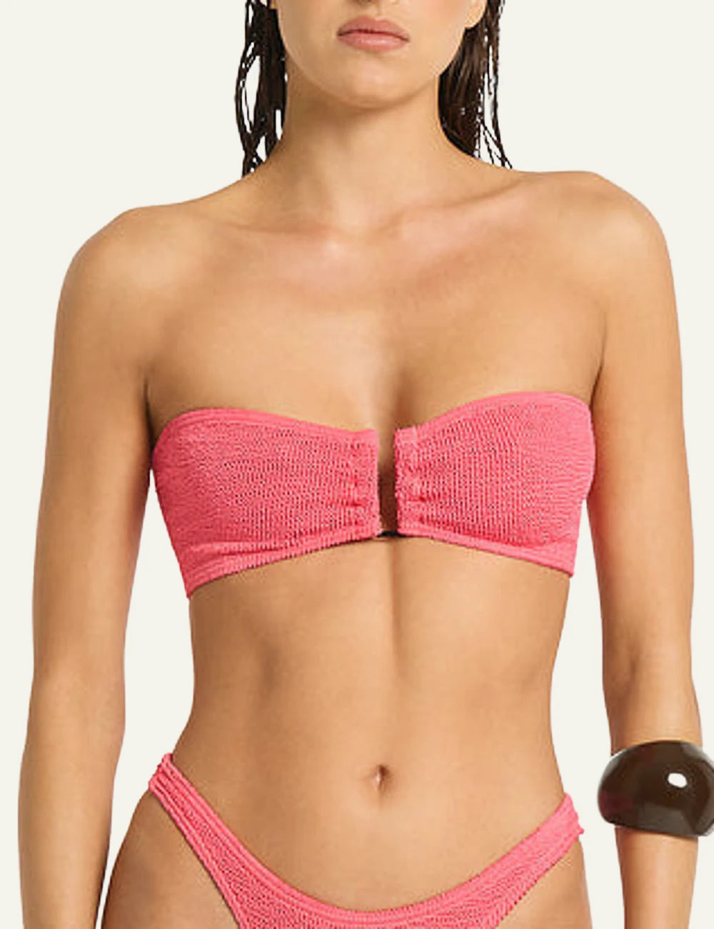 Bound Blake bandeau bikini top coral pink front view