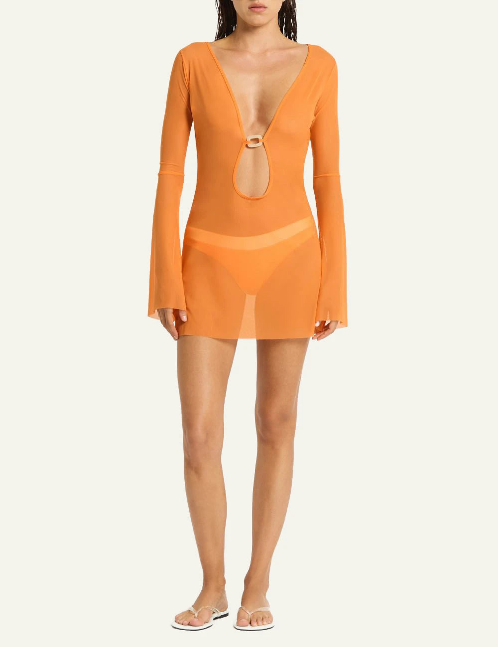 Bound mesh cover up dress mandarin front view