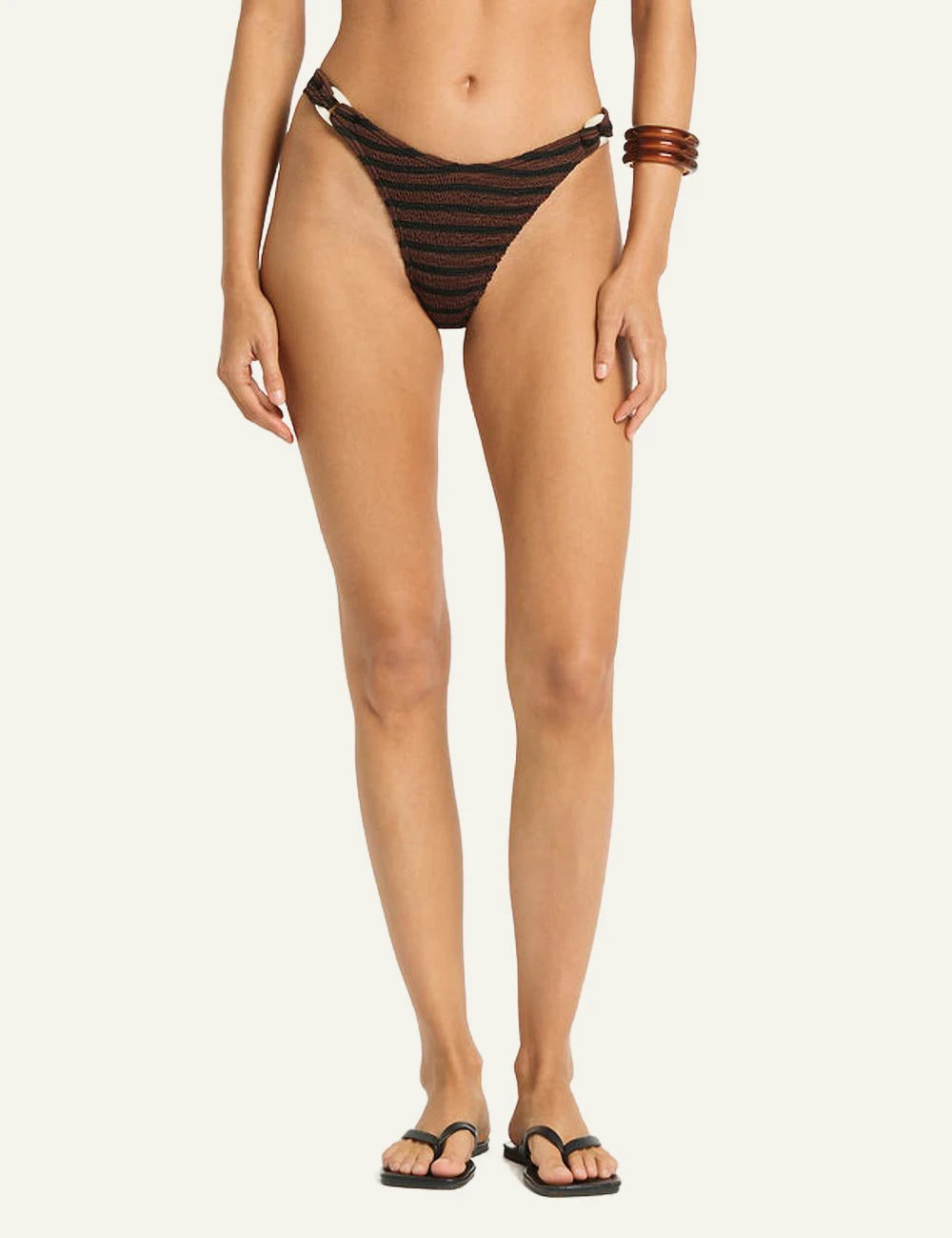 Bound Ring Scene bikini bottom black brown stripe front view