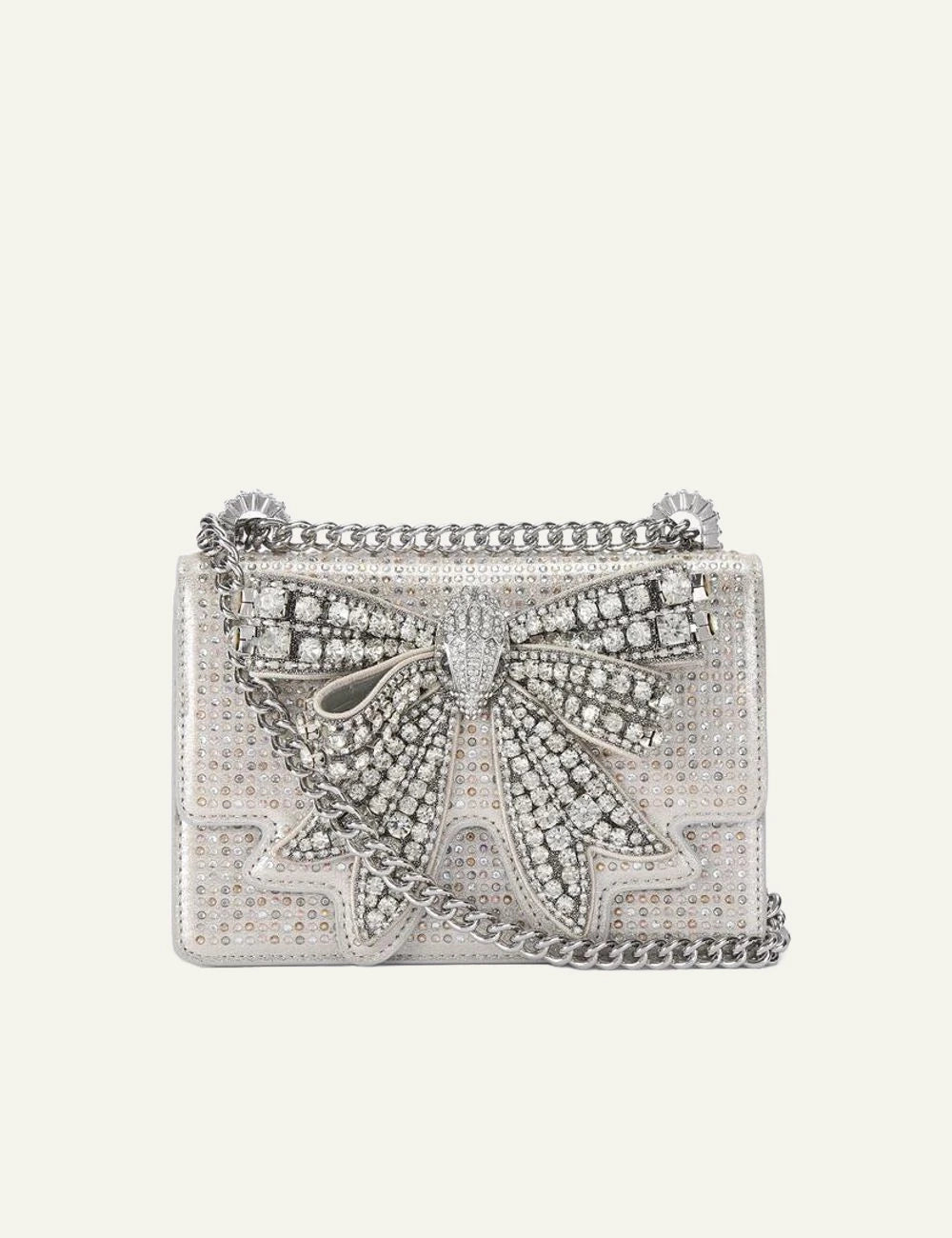 Kurt Geiger London Small Shoreditch silver crystal bag front view