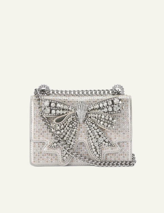 Kurt Geiger London Small Shoreditch silver crystal bag front view