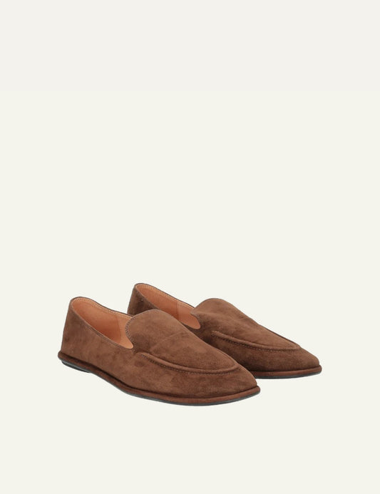 inuovo brown suede loafers flat shoes pair angled view