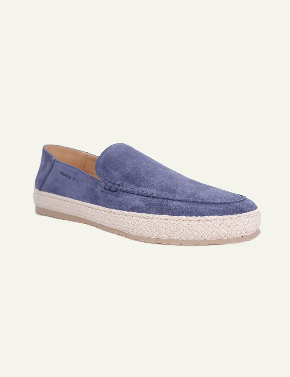 brunos blue suede loafer jute sole profile