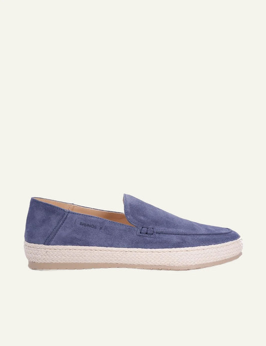 brunos blue suede loafer jute sole side