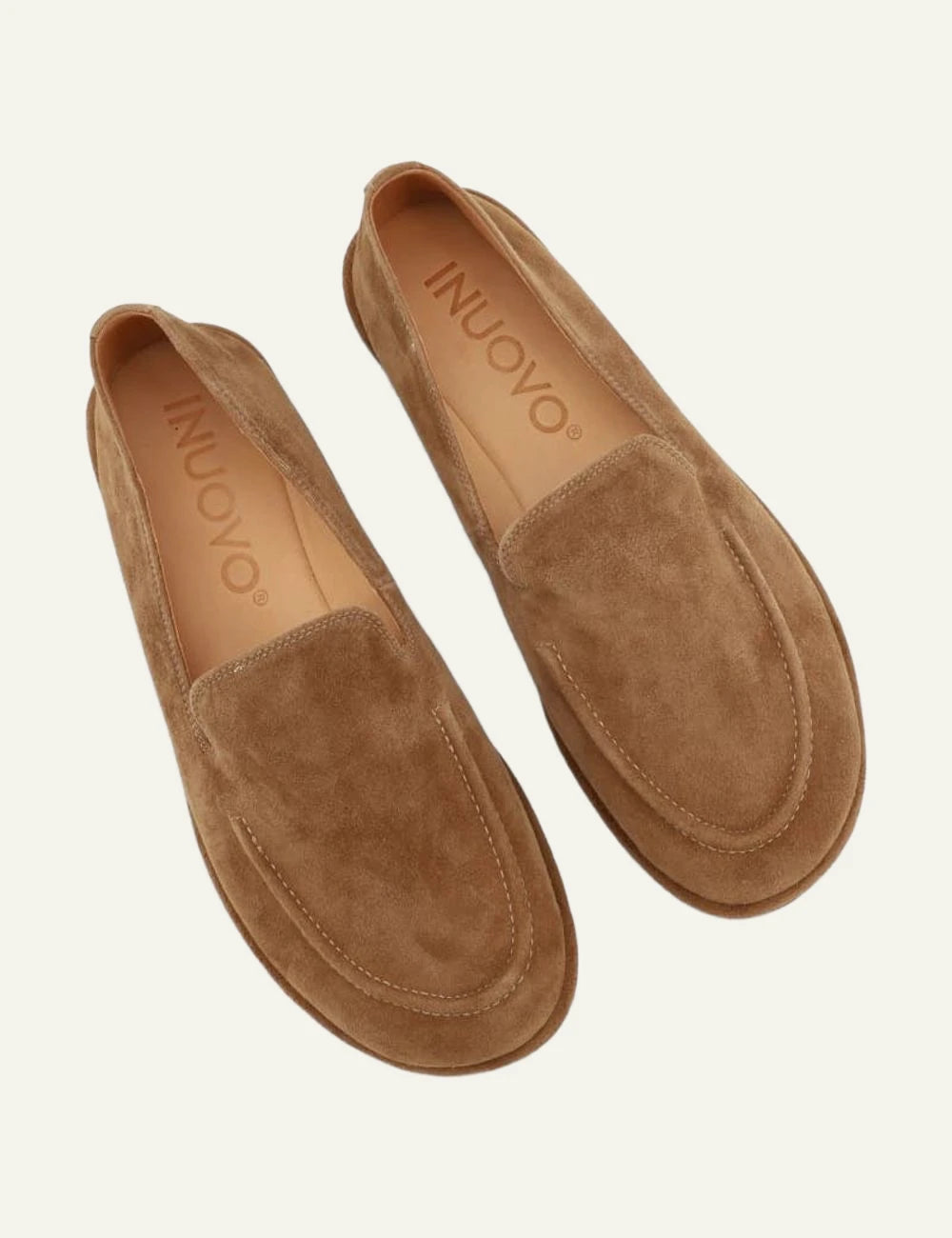 inuovo camel suede loafers flat shoes top view