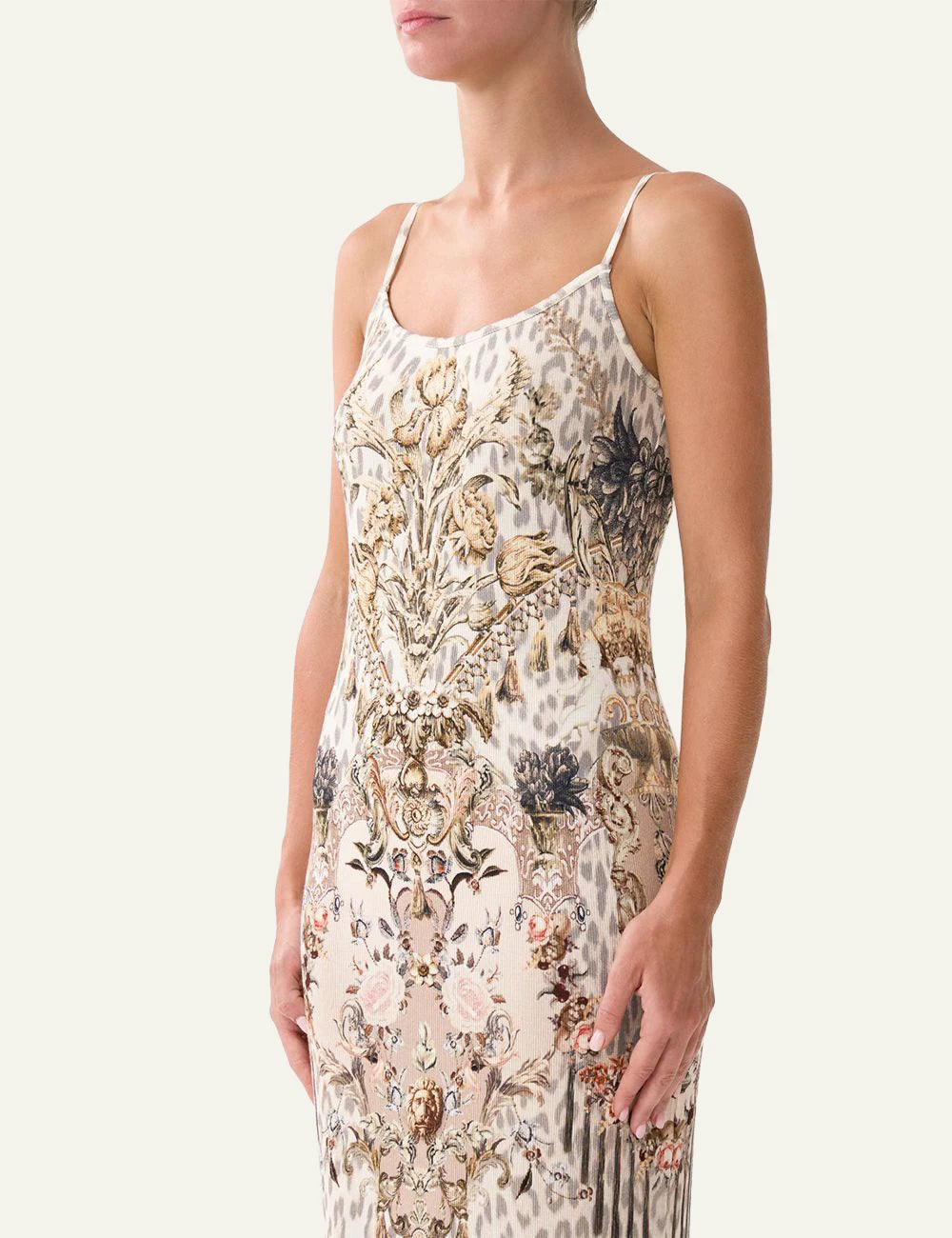 camilla aranjuez animalia jersey strappy dress front model view