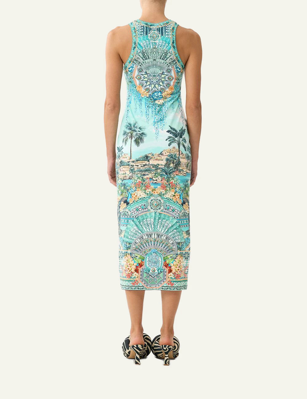camilla balearic bebe jersey tank dress turquoise back view