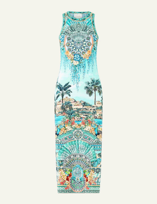 camilla balearic bebe jersey tank dress turquoise front flat view