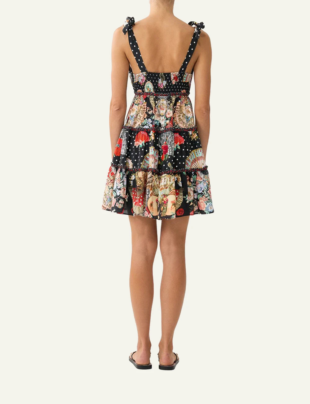 camilla daughters of duende tiered short dress with shoulder ties back view