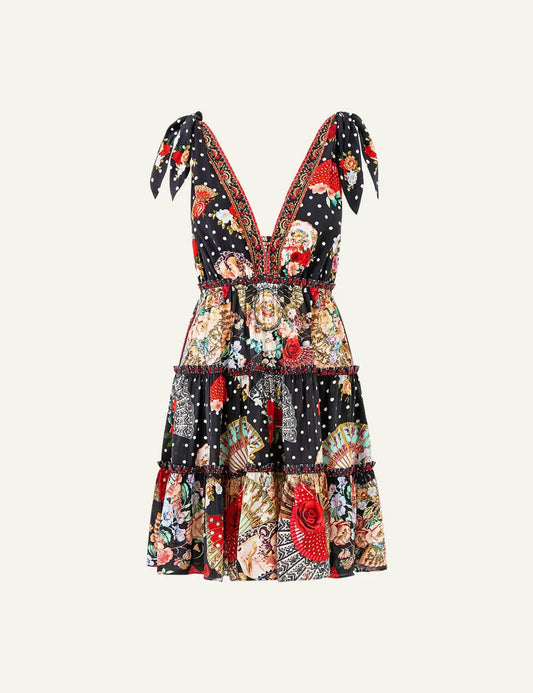 camilla daughters of duende tiered short dress with shoulder ties front flat view