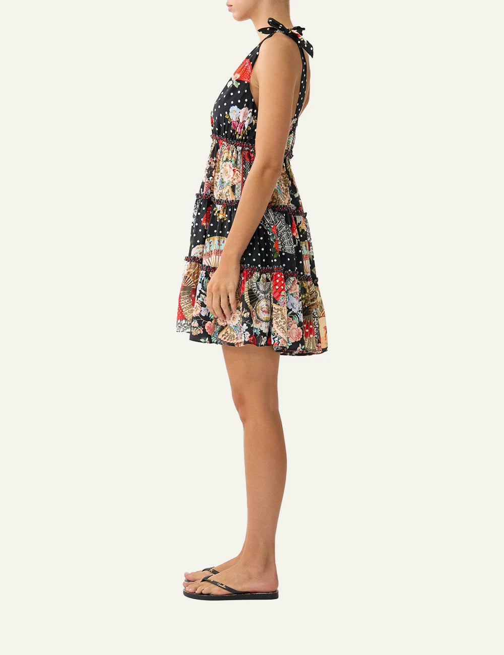 camilla daughters of duende tiered short dress with shoulder ties side view