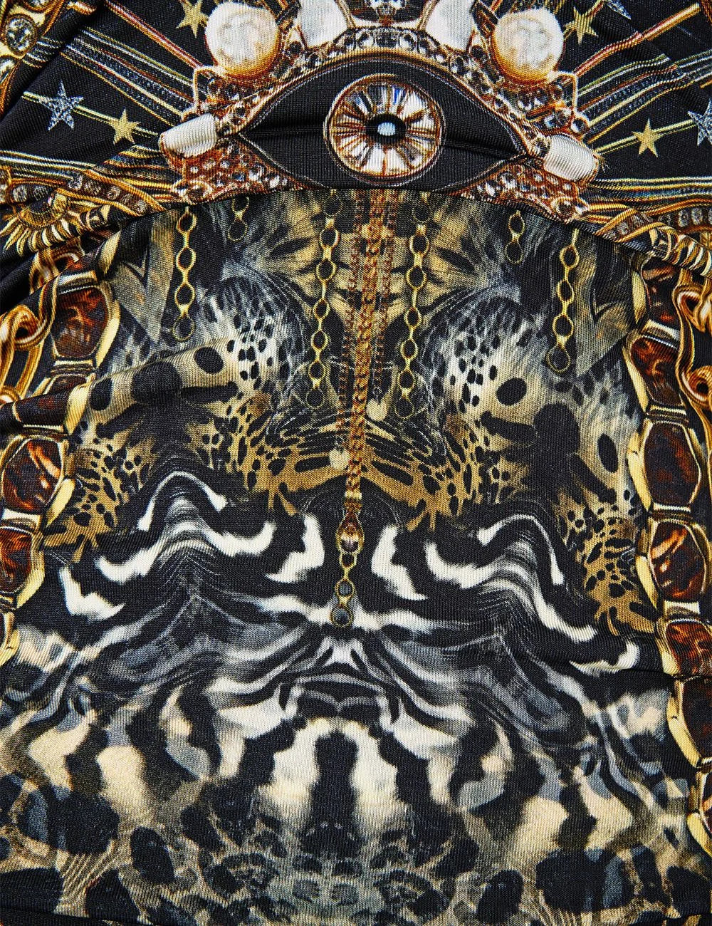 camilla feline folklore cut out sleeveless jersey halter neck dress front detail view