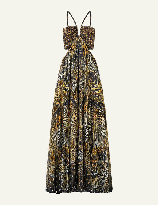 camilla feline folklore gathered cut out dress maxi front flat view