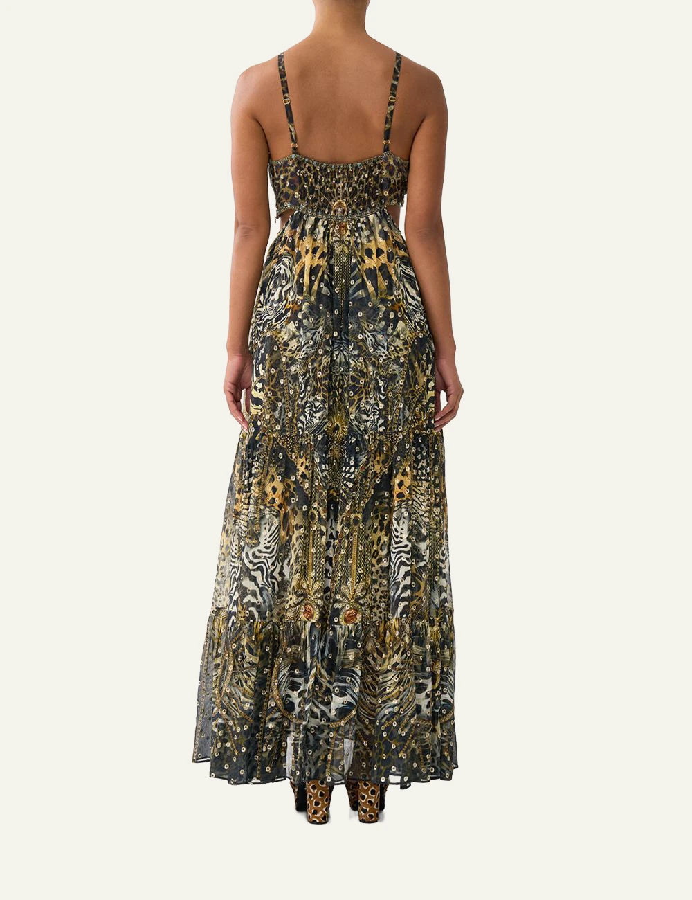 camilla feline folklore gathered cut out dress maxi back view